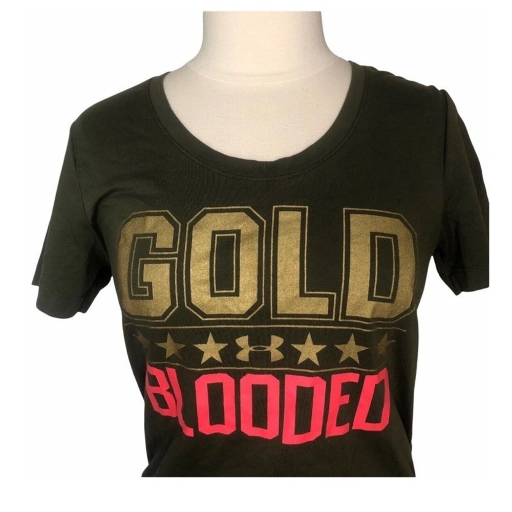 Under Armour T-shirt Women's Large Green Gold Blooded Olympics‎ USA Semi Fitted
